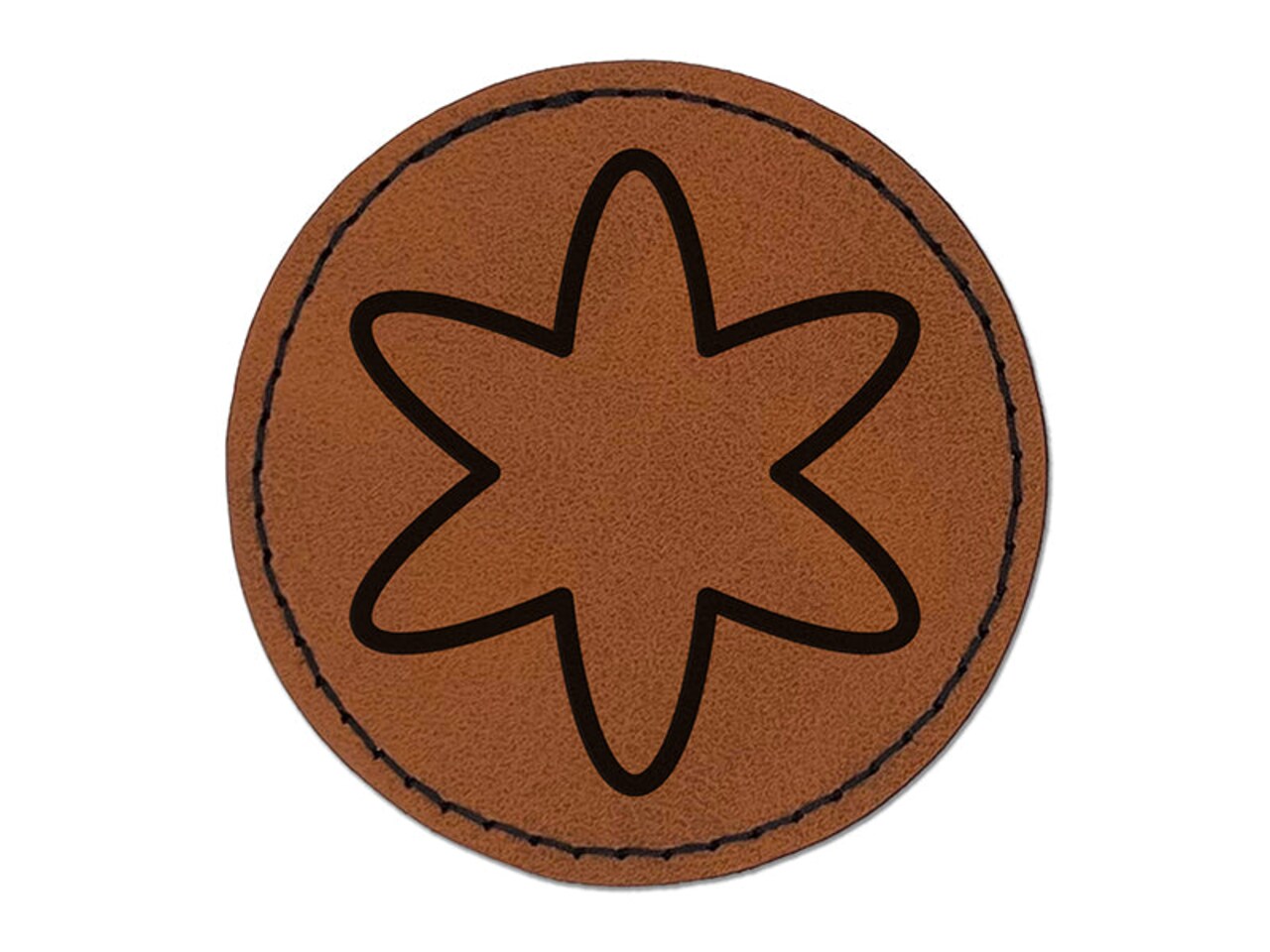 Asterisk Symbol Outline Round Iron-On Engraved Faux Leather Patch Applique - 2.5"
